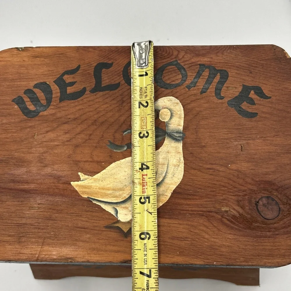 Vtg Wooden Step Stool Hand Painted Duck Welcome Country Farmhouse Cottage Core